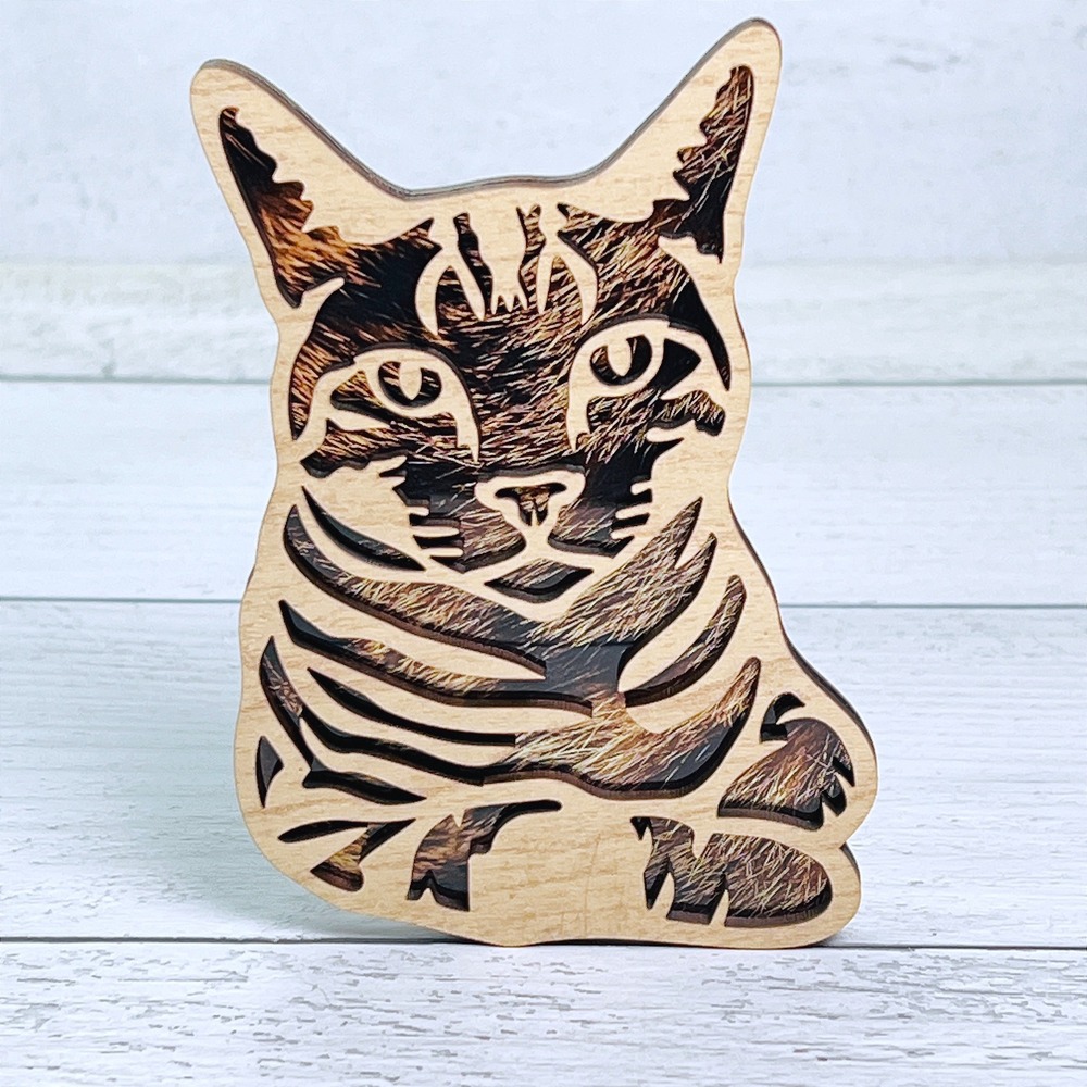 Handcrafted Wood Cat Tabby Nightlight Feline Decor‎